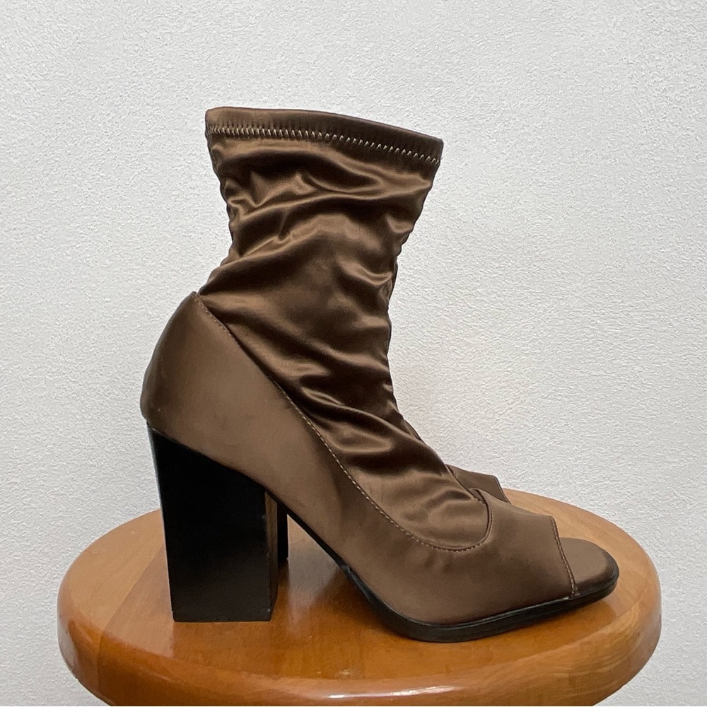 Report Brown Open Toe Sock Style Booties Size 6.5… - image 1
